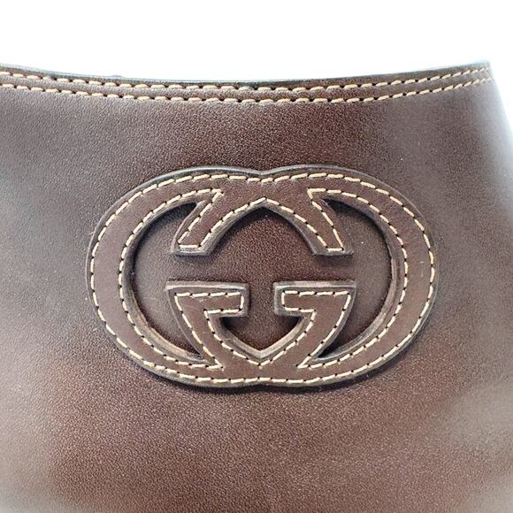 Gucci GG Logo Interlocking Monogram Brown Leather High Heels Ankle Boots US 7.5 - Picture 7 of 12